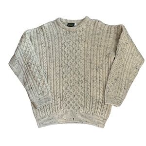Glencroft Traditional Crewneck Aran Pure Wool Sweater Size XL